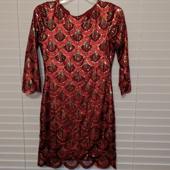 gianni bini red sequin dress Red Sequin wrap mini dress with tie